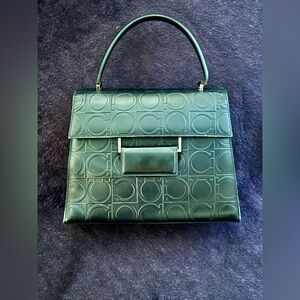 Vintage Salvatore Ferragamo Gancini Top Handle Handbag Logo Embossed Leather